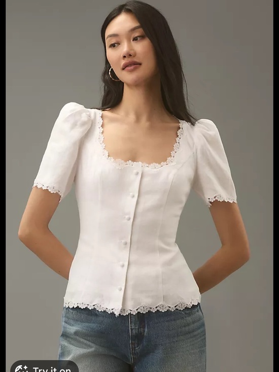 Reformation Tops - Reformation White Linen Lace-Trim Button Front Top